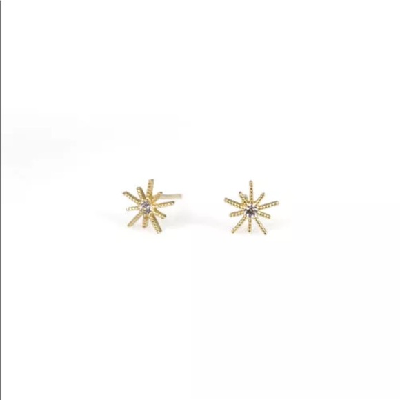 Natural Diamond Starburst Design 14K Gold Studs - Picture 3 of 4